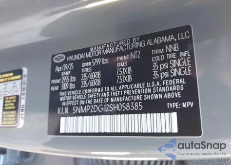 2025 Hyundai Santa Fe Hybrid Sel from USA, damaged, VIN 5NMP2DG12SH058385